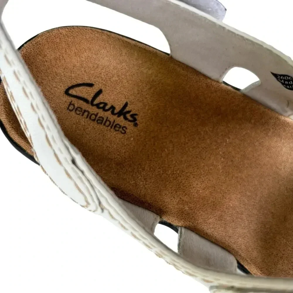 New Clark's Lexi Walnut Q Wedge T-Strap Sandal White Leather Size 11 - Picture 10 of 10